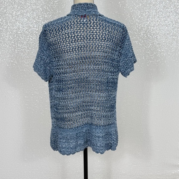 Ruby Rd Blue with silver metallic Short-Sleeve Cardigan knit size small women’s - Picture 11 of 15